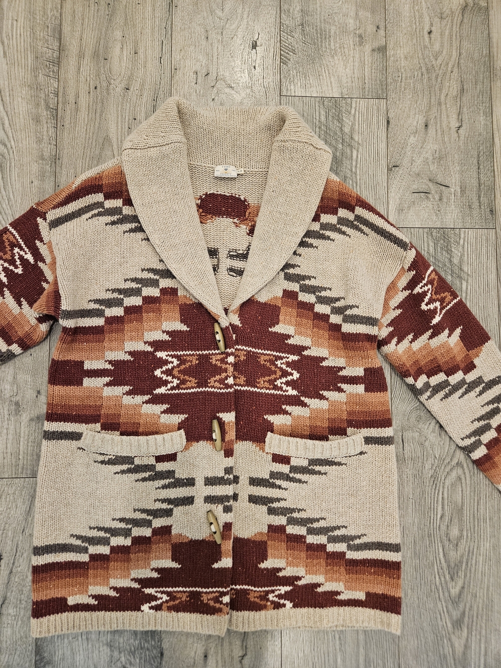 Faherty X Lehi Thunder Voice Eagle Woodland Wool Blend Cardigan In Sunset Sz.XL